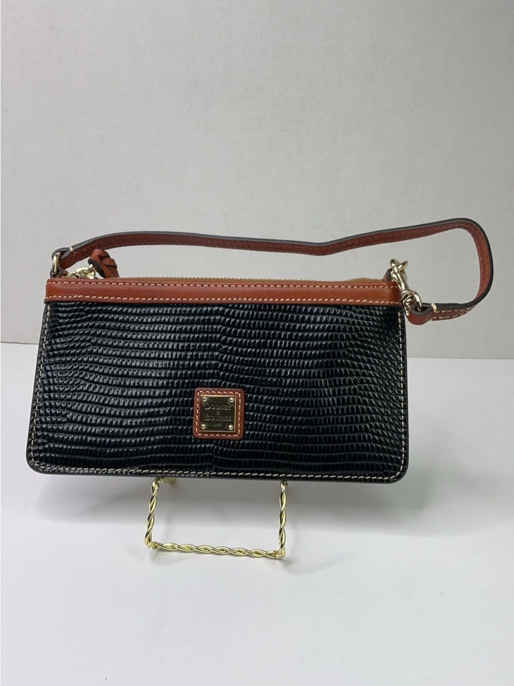 Dooney & Bourke black lizard-embossed leather Pouchette/Clutch Wristlet